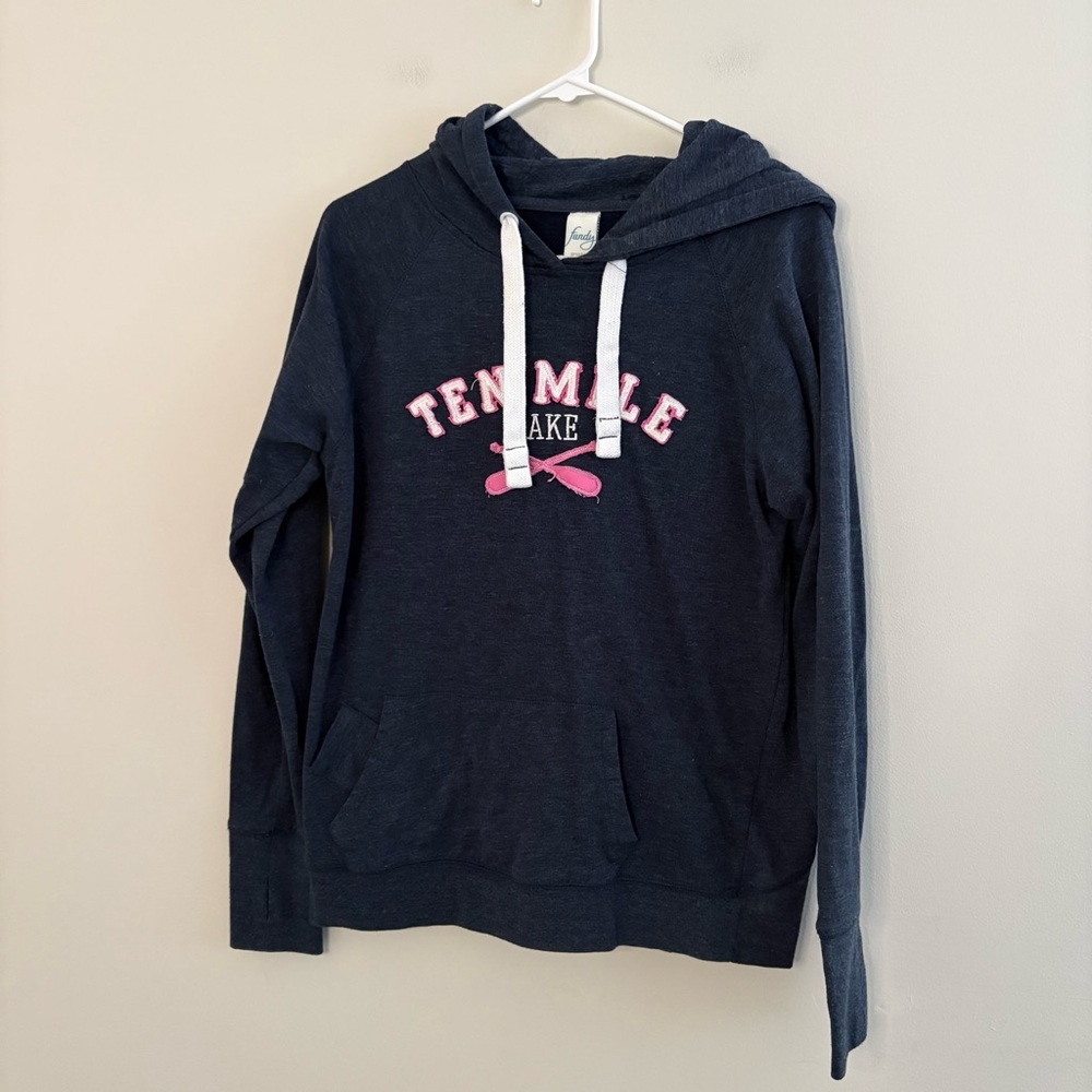 Fundy Women’s Large Slim Fit Hoodie Blue Pink Ten Mile Lake MN Summer